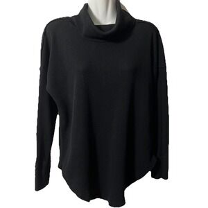 Mauve Cowl Neck‎ Sweater XS Black Waffle Knit Cotton Blend Anthropologie Preppy